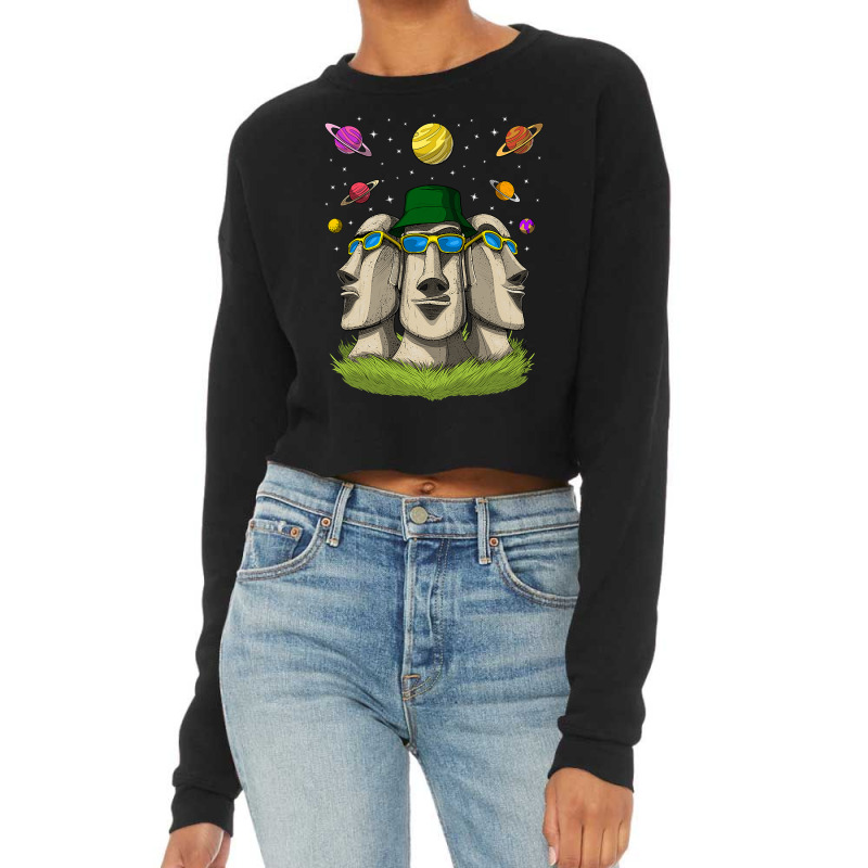 Hippie Easter Island Statues Psychedelic Moai Heads Cropped Sweater | Artistshot