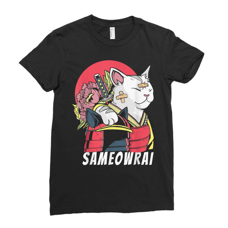 Japanese Cat Samurai Katana Sameowrai Anime Funny T Shirt Ladies Fitted T-Shirt by sabadmscoastlw | Artistshot