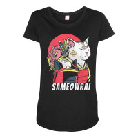 Japanese Cat Samurai Katana Sameowrai Anime Funny T Shirt Maternity Scoop Neck T-shirt | Artistshot