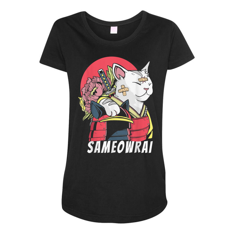 Japanese Cat Samurai Katana Sameowrai Anime Funny T Shirt Maternity Scoop Neck T-shirt by sabadmscoastlw | Artistshot