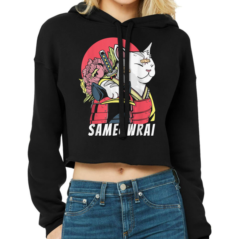 Japanese Cat Samurai Katana Sameowrai Anime Funny T Shirt Cropped Hoodie by sabadmscoastlw | Artistshot