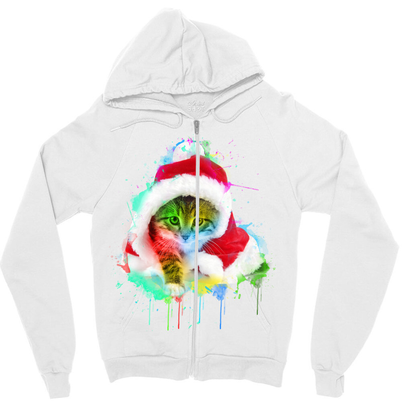 Merry Christmas Cat Zipper Hoodie | Artistshot