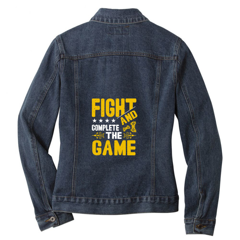 Fight And Complete The Game Ladies Denim Jacket by Pompoyo | Artistshot