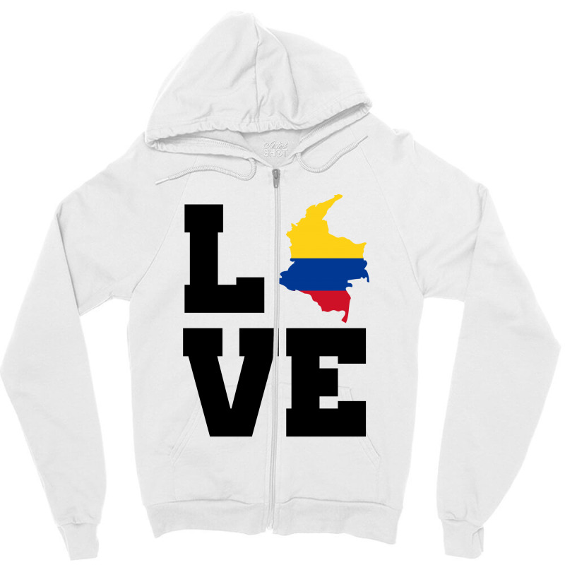 Custom Love Colombia Map Flag Zipper Hoodie By Party - Artistshot
