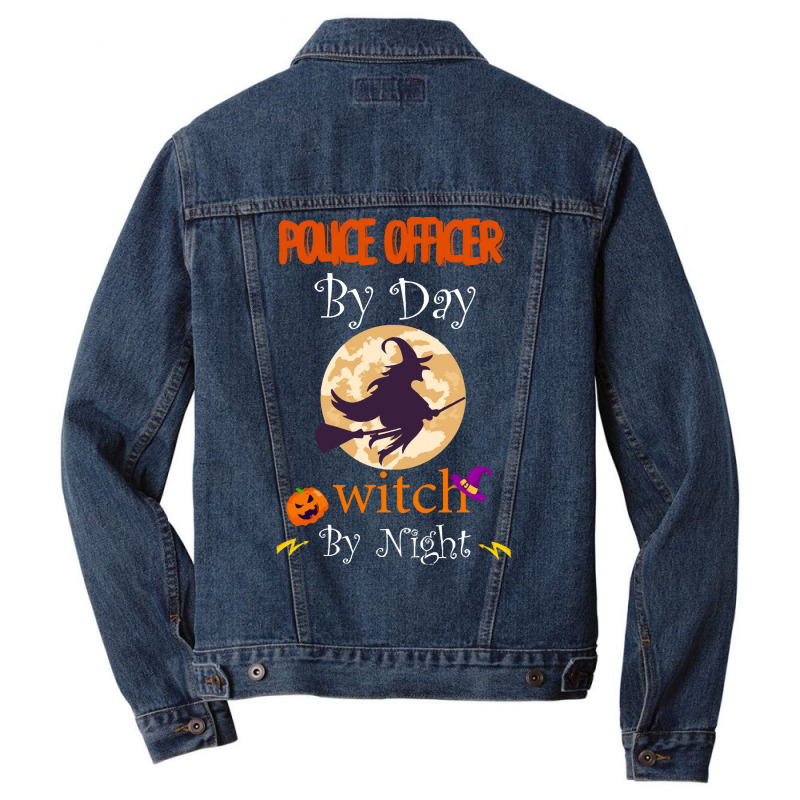 Halloween Police Officer Gift T  Shirt Police Officer By Day Witch By Men Denim Jacket by oweber478 | Artistshot