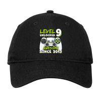 Nine 9yr Bday Son Boy Funny Gamer 9th 9 Years Old Birthday Adjustable Cap | Artistshot