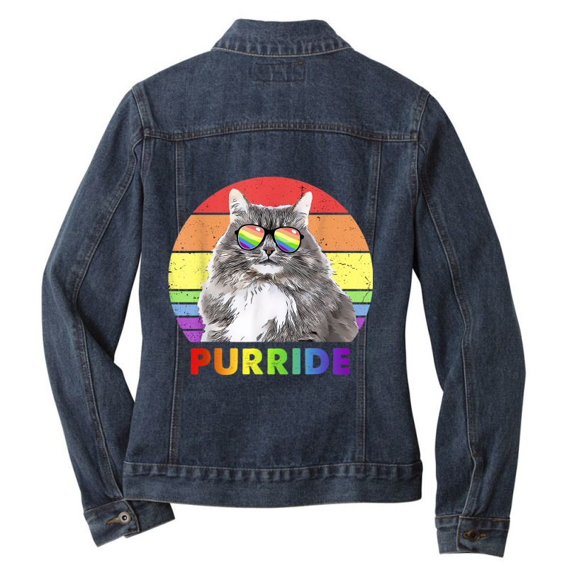 Funny Siberian Cat Rainbow Gay Pride Lgbtq T Shirt Ladies Denim Jacket by PET LOVE | Artistshot