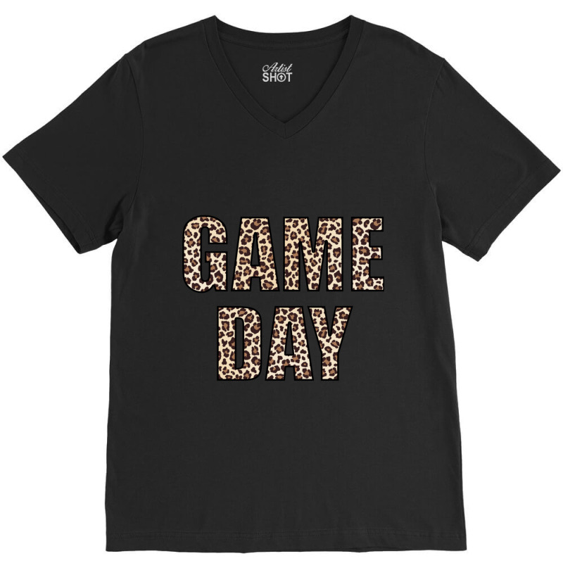 Game Day Leopard Football Fan Big Game Long Sleeve V-Neck Tee by Artist-Shannon | Artistshot