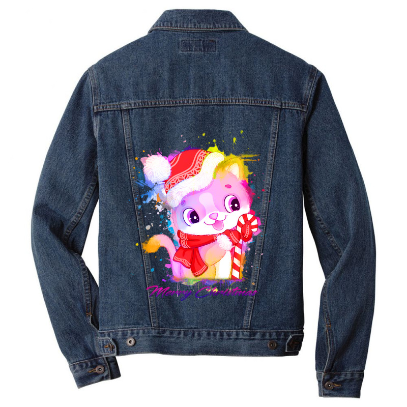 Merry Christmas Cat Men Denim Jacket | Artistshot