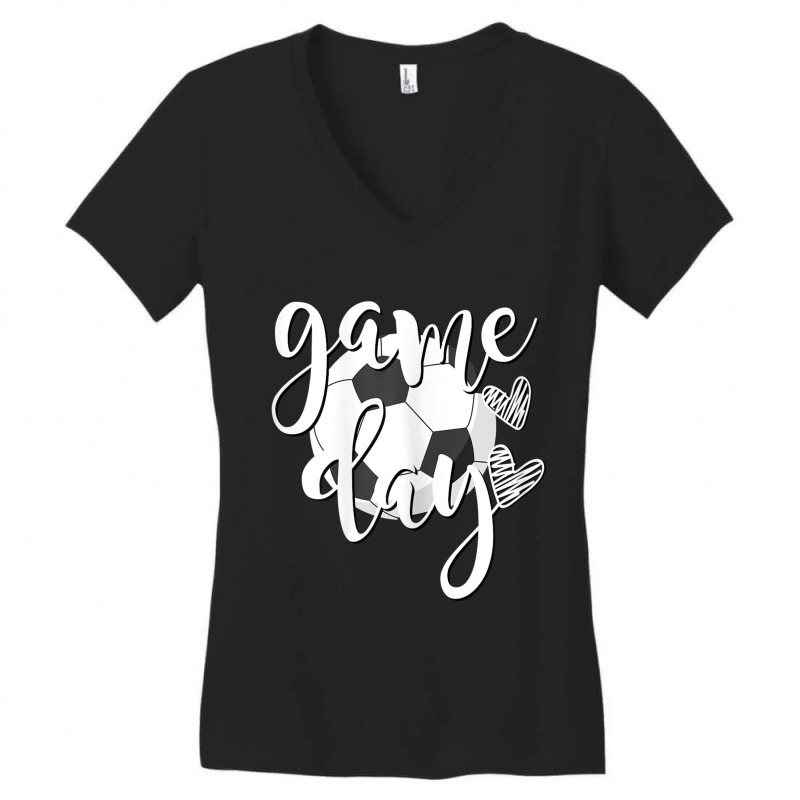 Game Day Soccer Ball With Hearts Soccer Mom Soccer Player Women's V-Neck T-Shirt by Artist-Shannon | Artistshot