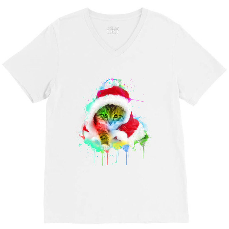 Merry Christmas Cat V-neck Tee | Artistshot