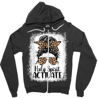 Holy Spirit Activate Mom Life Leopard Messy Bun Bleached Funny Gifts B Zipper Hoodie | Artistshot