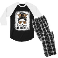 Holy Spirit Activate Mom Life Leopard Messy Bun Bleached Funny Gifts B Men's 3/4 Sleeve Pajama Set | Artistshot