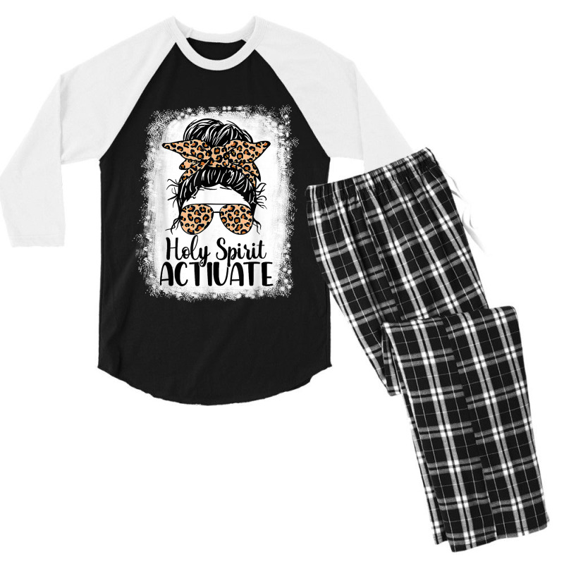 Holy Spirit Activate Mom Life Leopard Messy Bun Bleached Funny Gifts B Men's 3/4 Sleeve Pajama Set | Artistshot