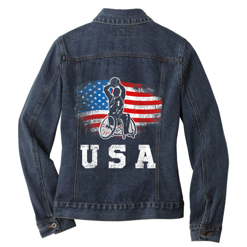 Wheelchair Basketball,disability Sports Handicap Usa Flag T Shirt Ladies Denim Jacket by Great Tshirt | Artistshot