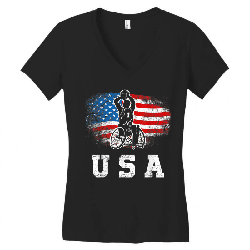 Wheelchair Basketball,disability Sports Handicap Usa Flag T Shirt Women's V-Neck T-Shirt by Great Tshirt | Artistshot