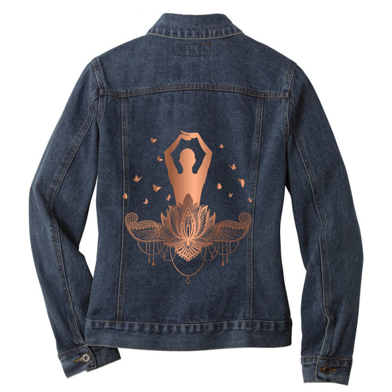 Gold Yoga Ladies Denim Jacket by Pompoyo | Artistshot