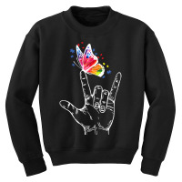 I Love You Hand Sign Language Butterfly Autism Awareness T Shirt Youth Sweatshirt | Artistshot