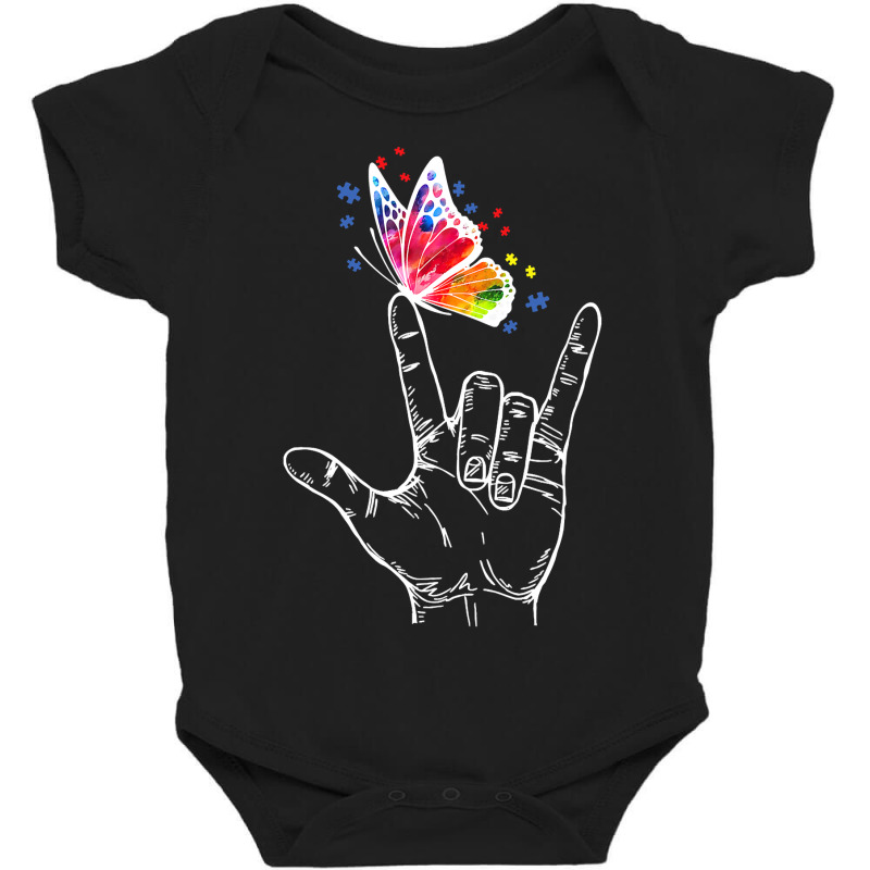 I Love You Hand Sign Language Butterfly Autism Awareness T Shirt Baby Bodysuit by bakien89 | Artistshot