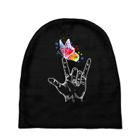 I Love You Hand Sign Language Butterfly Autism Awareness T Shirt Baby Beanies | Artistshot