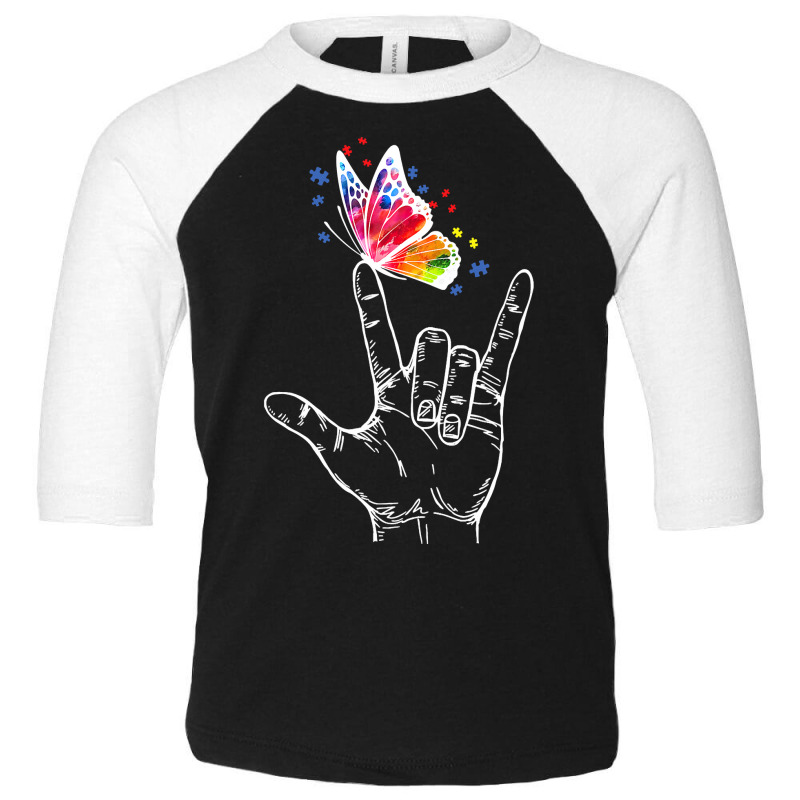 I Love You Hand Sign Language Butterfly Autism Awareness T Shirt Toddler 3/4 Sleeve Tee by bakien89 | Artistshot