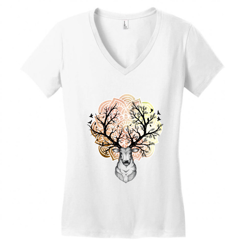 Deer Mandala Women's V-Neck T-Shirt by Pompoyo | Artistshot