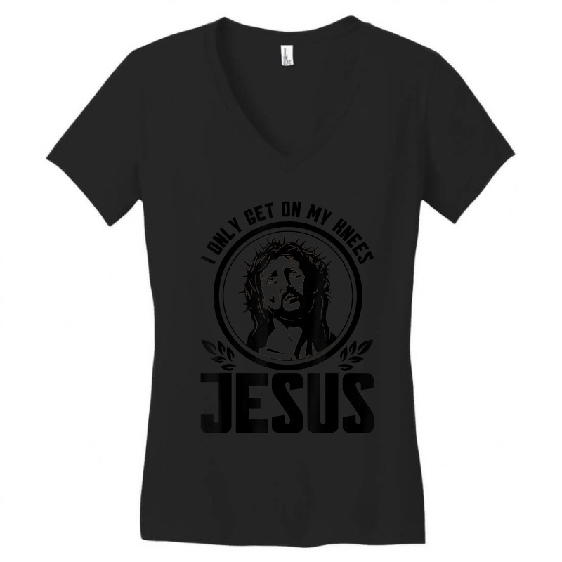 I Only Get On My Knees For Jesus Faith Christian Cartoon Character Women's V-Neck T-Shirt by Aria-Proctor | Artistshot