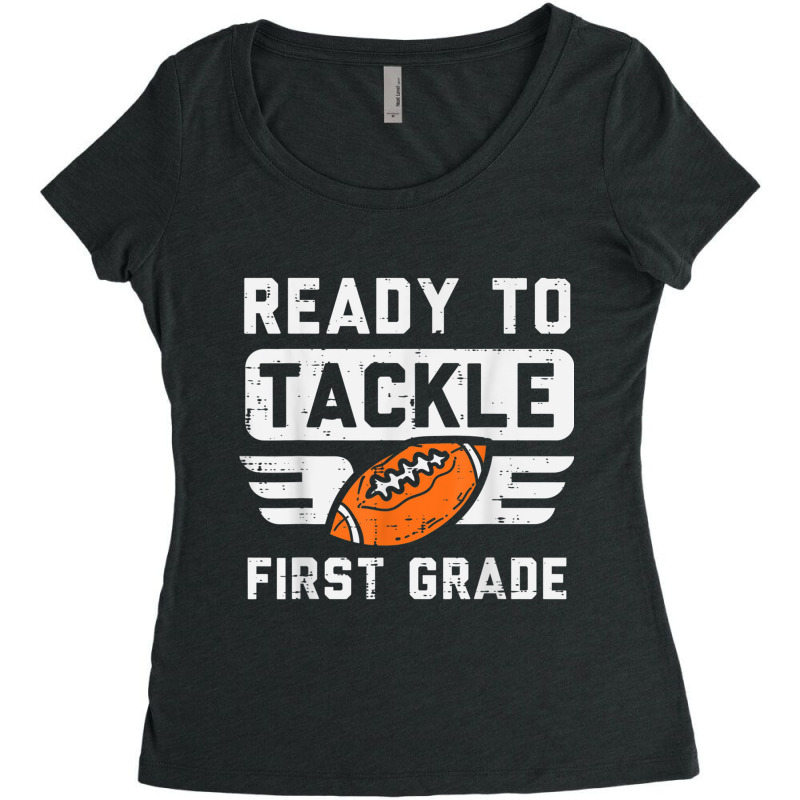 Ready To Tackle 1st Grade Football First Day Of School Sport Women's Triblend Scoop T-shirt by Artist-Shannon | Artistshot