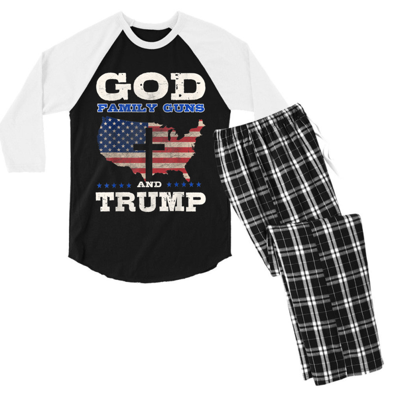 God Family Gun Trump Retro Vintage Men's 3/4 Sleeve Pajama Set | Artistshot