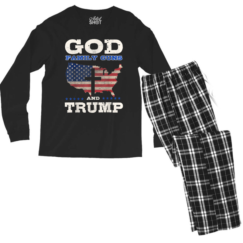 God Family Gun Trump Retro Vintage Men's Long Sleeve Pajama Set | Artistshot