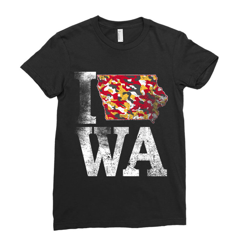 Vintage State Of Iowa Trendy Iowans Red Yellow Grunge Design Ladies Fitted T-Shirt by Artist-Shannon | Artistshot