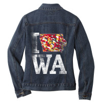 Vintage State Of Iowa Trendy Iowans Red Yellow Grunge Design Ladies Denim Jacket | Artistshot