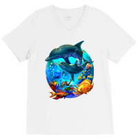 Dolphin Sea Life Save The Ocean Marine Biology Aquarium T Shirt V-neck Tee | Artistshot