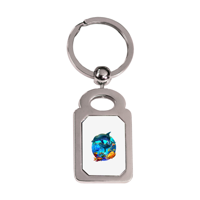 Dolphin Sea Life Save The Ocean Marine Biology Aquarium T Shirt Silver Rectangle Keychain | Artistshot