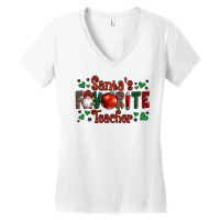 Santa's Favourite Teacher Christmas Gnome Women's V-neck T-shirt | Artistshot