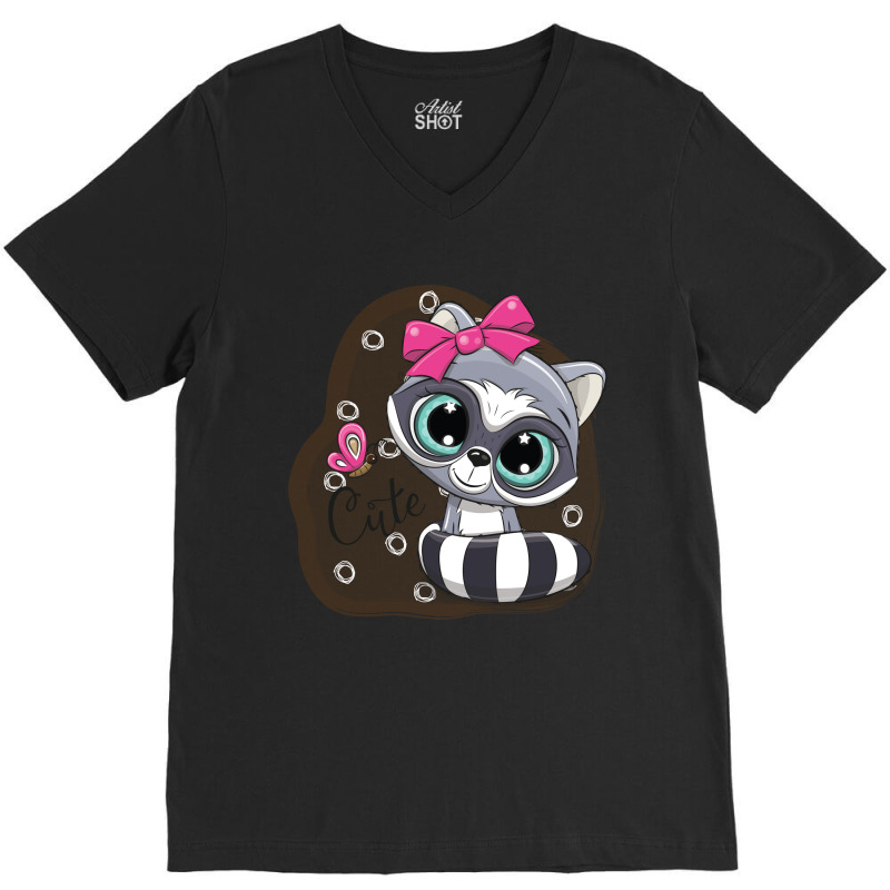 Cartoon-cat-cute-girl V-neck Tee | Artistshot