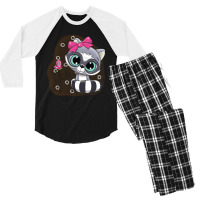 Cartoon-cat-cute-girl Men's 3/4 Sleeve Pajama Set | Artistshot