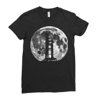 Saturn V Rocket Silhouette And Moon Graphic T Shirt Ladies Fitted T-shirt | Artistshot