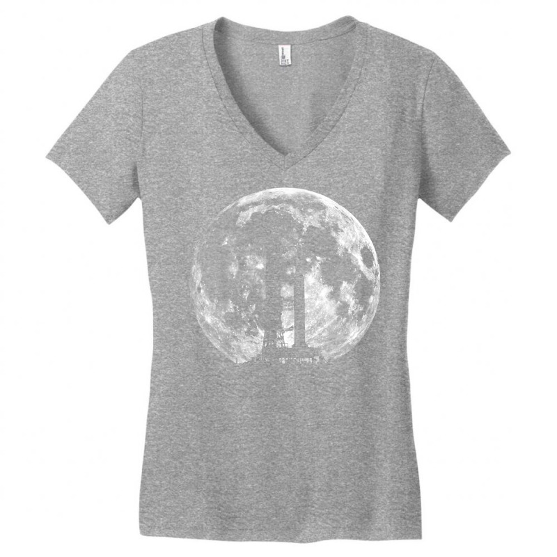 Saturn V Rocket Silhouette And Moon Graphic T Shirt Women's V-Neck T-Shirt by sabadmscoastlw | Artistshot