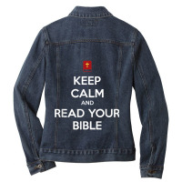 Keep Calm Bible Christian Pun Vintage Retro Ladies Denim Jacket | Artistshot