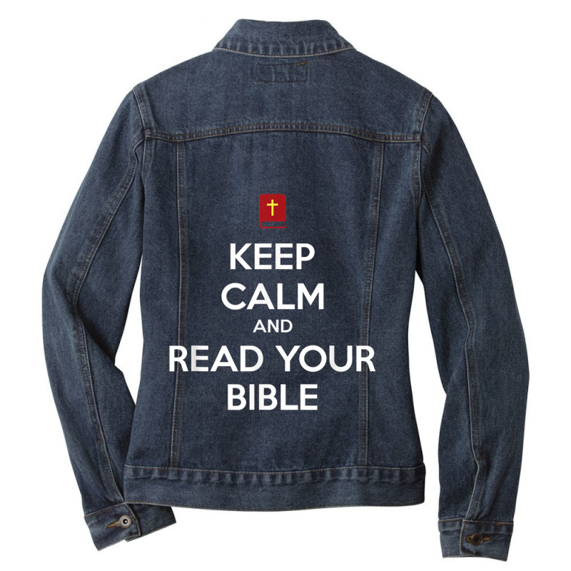 Keep Calm Bible Christian Pun Vintage Retro Ladies Denim Jacket by Aria-Proctor | Artistshot