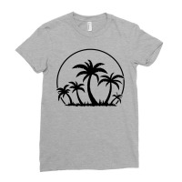 Palm Trees And Sunset In Black Ladies Fitted T-shirt | Artistshot