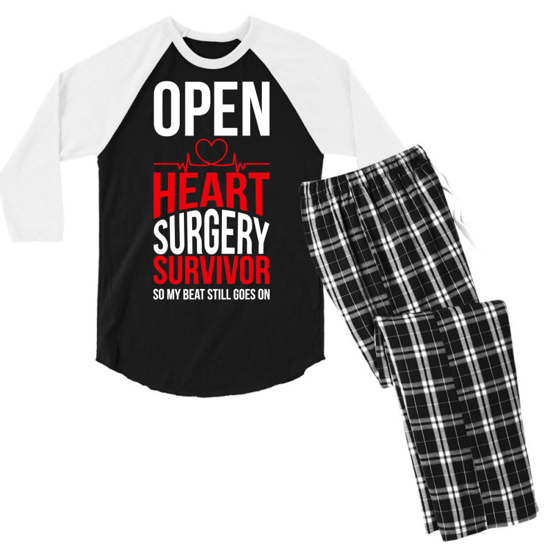 Open Heart Surgery Survivor My Beat Still Goes On T Shirt Men's 3/4 Sleeve Pajama Set | Artistshot