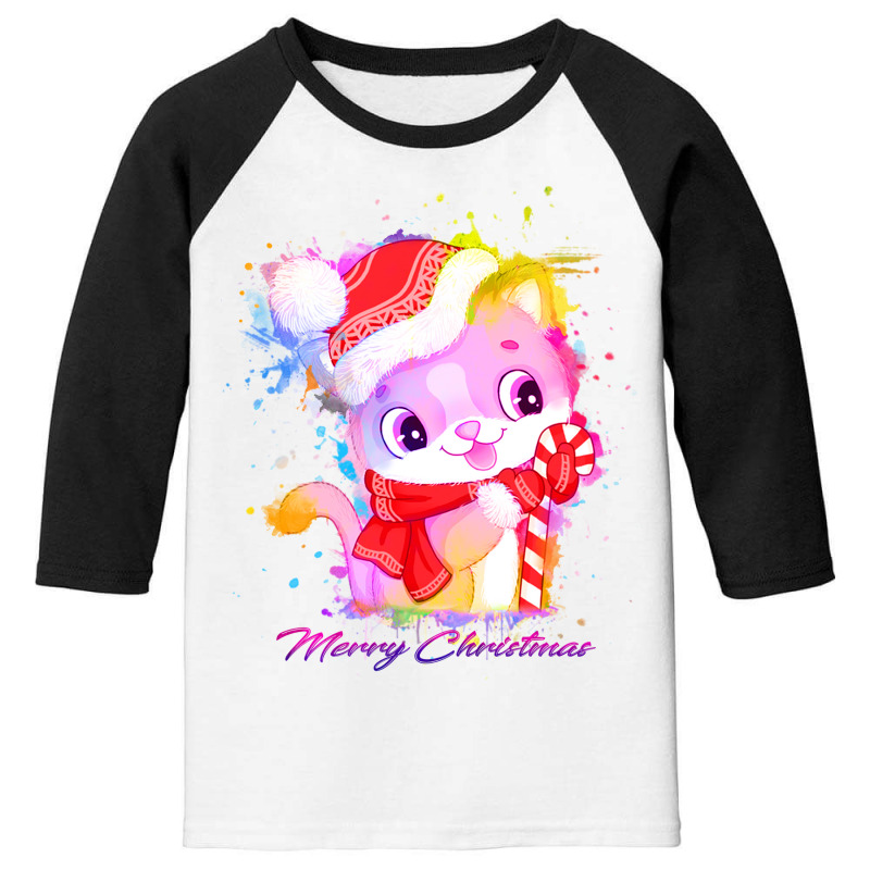 Merry Christmas Cat Youth 3/4 Sleeve | Artistshot