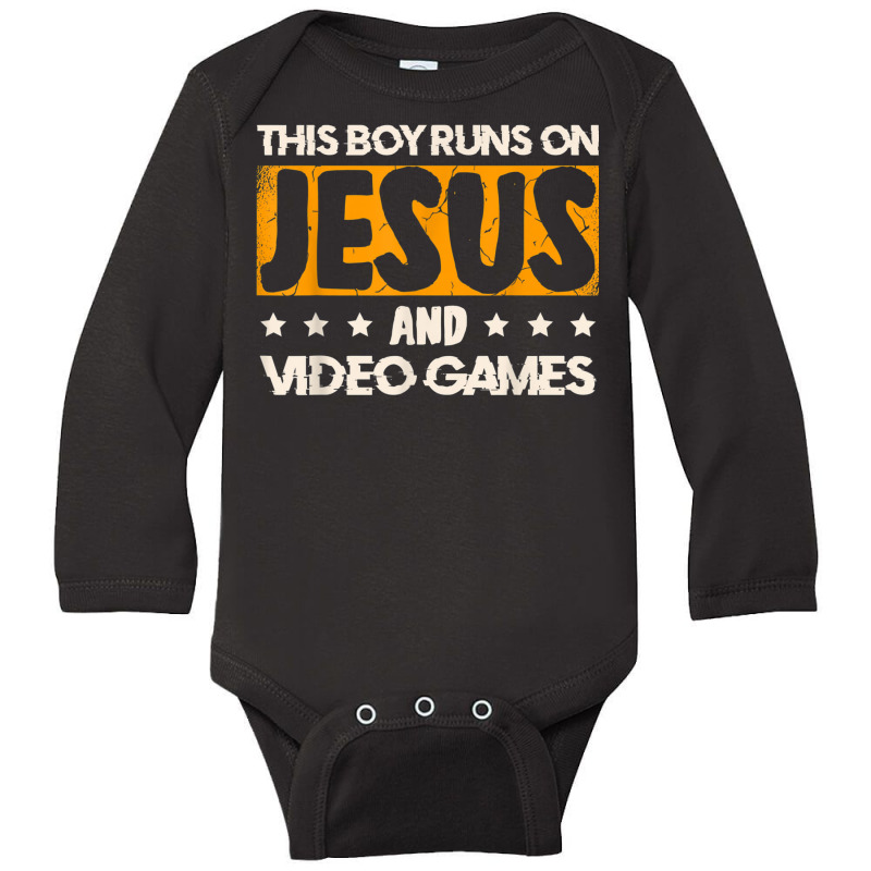 This Boy Runs On Jesus And Video Games For A Gamer T Shirt Long Sleeve Baby Bodysuit by Great Tshirt | Artistshot