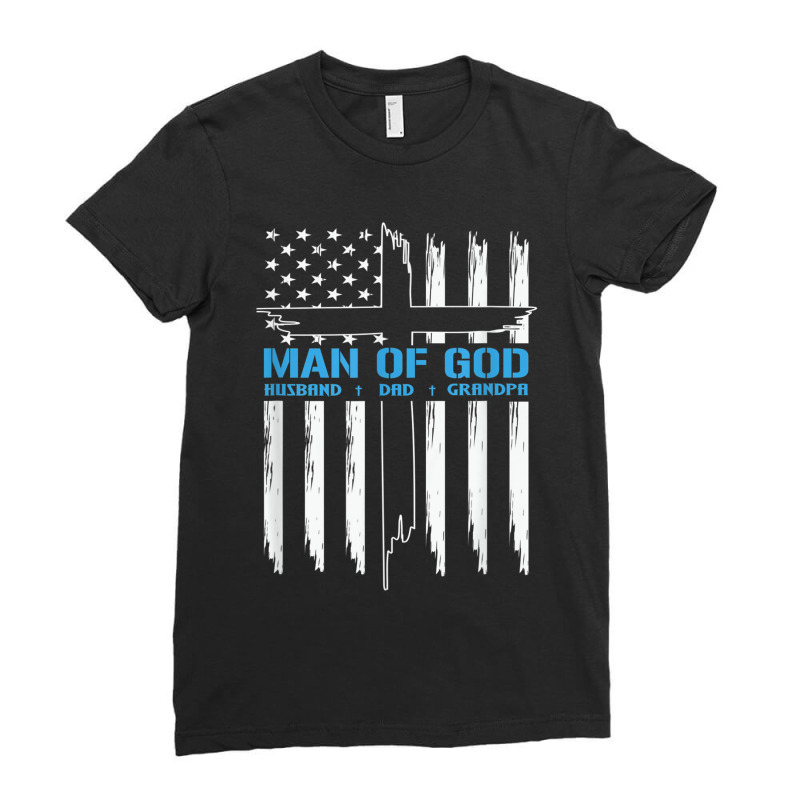 Man Of God Cross American Flag Jesus Christian Tee Poster Ladies Fitted T-Shirt by Aria-Proctor | Artistshot