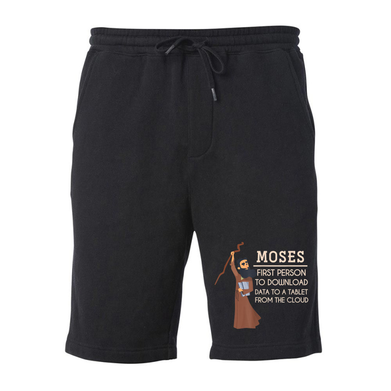 Moses First Person To Download Data Funny Holy Bible Prayer Retro Vint Fleece Short | Artistshot