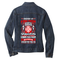 Motivational Be Strong Christian Bible Joshua 19 Day Gifts Ladies Denim Jacket | Artistshot