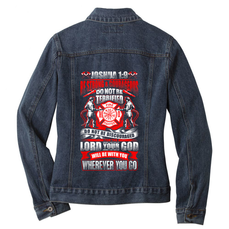 Motivational Be Strong Christian Bible Joshua 19 Day Gifts Ladies Denim Jacket by Aria-Proctor | Artistshot