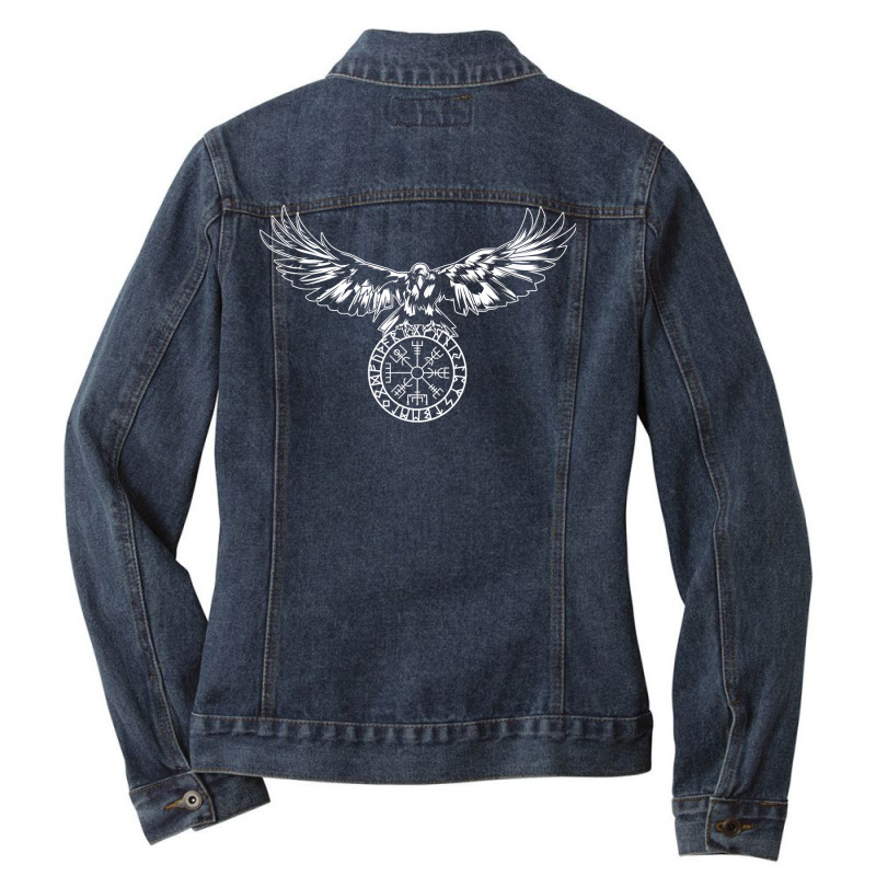 Raven With Futhark And Vegvisir T Shirt Ladies Denim Jacket by ybarboof | Artistshot